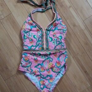 Boden Pink Floral Halter One-Piece Swimsuit Size 2